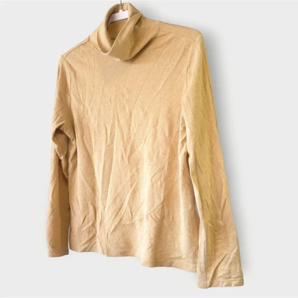 Gold Metallic Shimmer Turtleneck Knit Top Elegant Layering Cozy Luxe XL 16/18